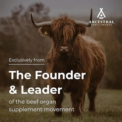 Ancestral Supplements Grass Fed Beef Organ Supplement, Supports Whole Body Wellness with Proprietary Blend of Liver, Heart, Kidney, Pancreas, Spleen, Freeze-Dried Beef, Non-GMO, 180 Capsules