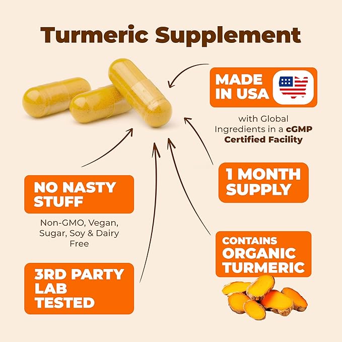Turmeric Supplement - High Potency Turmeric Curcumin Supplement with 1200 mg Organic Tumeric and 95% Curcuminoids. Curcumin Supplements with Black Pepper for Immune & Joint Health. 60 Curcuma Capsules