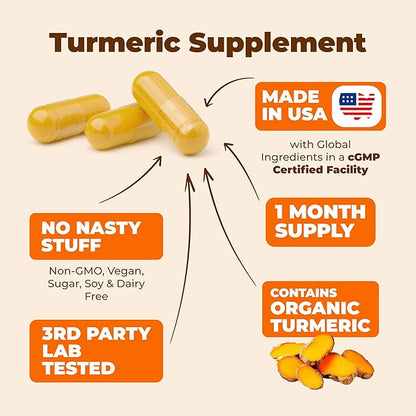 Turmeric Supplement - High Potency Turmeric Curcumin Supplement with 1200 mg Organic Tumeric and 95% Curcuminoids. Curcumin Supplements with Black Pepper for Immune & Joint Health. 60 Curcuma Capsules