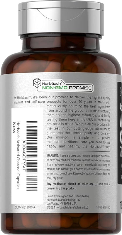 Horbäach Charcoal Pills 780mg | 120 Capsules | Activated Charcoal from Coconut Shells | Non-GMO and Gluten Free | Acti-Coal