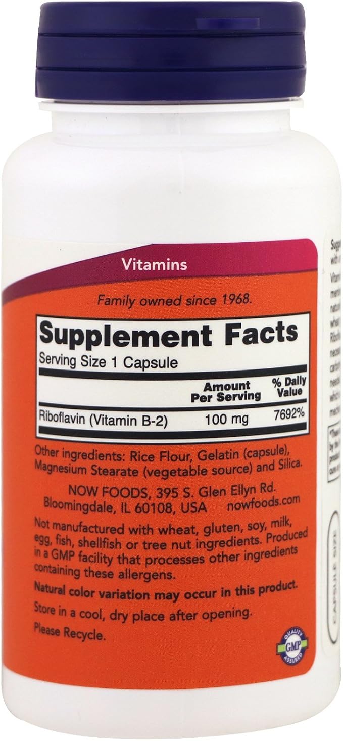 NOW Vitamin B-2 (riboflavin) 100mg, 100 Capsules (Pack of 3)