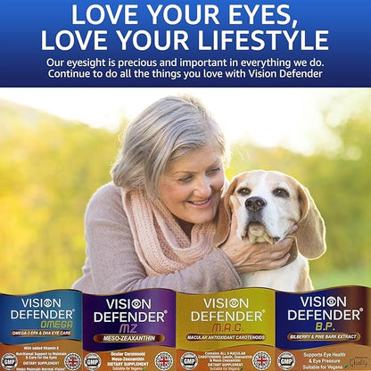 Vision Defender BP Eye Supplement: Bilberry and Pine Bark Extracts for Eye Pressure and Eye Health Support (60 Vegan Capsules)
