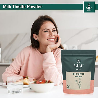 LILY OF THE VALLEY Milk Thistle Powder - Ideal for Smoothies & Juices - Milk Thistle Tea - Rich in Silymarin and Antioxidants - Vegan & Gluten-Free - Packed in Resealable Pouch (8oz, 226g)