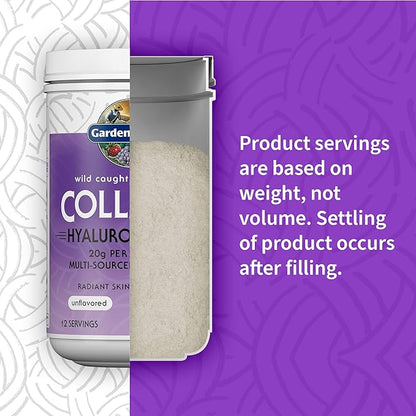 Garden of Life Marine & Grass-Fed Collagen Peptides Powder Supplement (Type I, III) with Probiotics, BCAAs & Hyaluronic Acid for Radiant Hair, Skin & Nails – Unflavored, 20g per Serving, 12 Servings