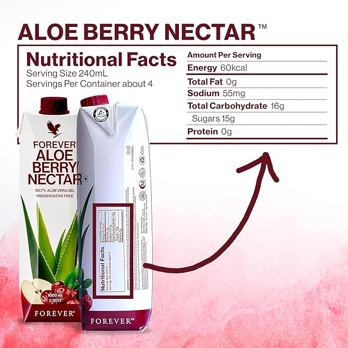 Forever Living - Aloe Berry Nectar, 90.7% Pure Aloe Vera Gel with Cranberries and Apples, No Added Preservatives, 1L (Pack of 1)