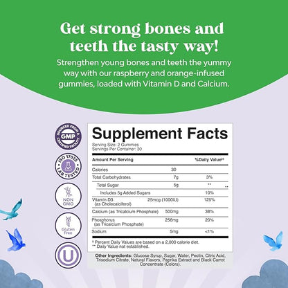 Natures Craft Tasty Kids Calcium Gummies - Vitamin D & Calcium Gummies for Children - Vitamin with & D for Muscle Bone Development Gelatin-Free Kosher Childrens 60ct (1 Pack)