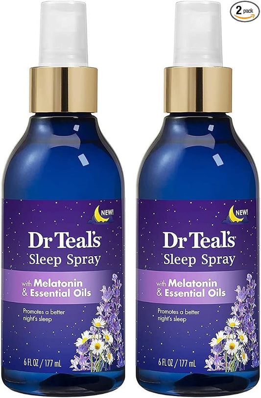 Dr. Teal's Sleep Spray with Melatonin & Essential Oils Gift Set (2 Pack, 6 fl oz ea.) - Nighttime Therapy Formula with Chamomile & Lavender - Ease Sore Muscles While Promoting a Better Nights Sleep