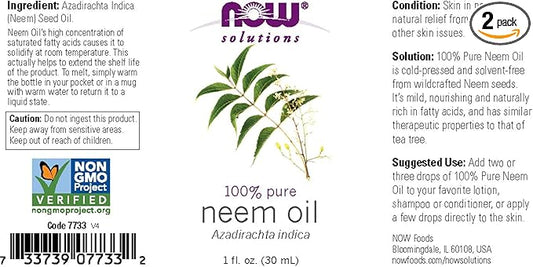 NOW Solutions, Neem Oil, 100% Pure, Made From Azadirachta Indica (Neem) Seed Oil, Natural Relief from Irritation and Other Skin Issues, 1-Ounce, 2 Pack