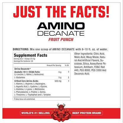 MuscleMeds Amino DECANATE, Intra, Post Workout Drink, Full Spectrum Amino Acid Complex, Leucine, Muscle Recovery, Fruit Punch, 30 Servings