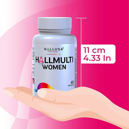 HALLMULTIVIT Women - Multivitamin for Women, Hair Skin and Nails Vitamins (Vitamin D, C, D3, B12, E & More), Biotin, Iron, Folate, Calcium, Magnesium & Zinc