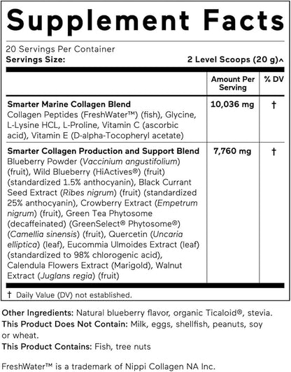 Smarter Nutrition Marine Collagen - Type 1 & 3 Peptides with Herbal Antioxidants for Skin and Hair Health - Vitamin E & C, Green Tea, Berry Powder, Quercetin - (120 Servings (Pack of 6))