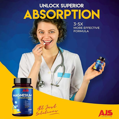 AJS Magnesium Glycinate Supplement 400mg, Magnesium Tablets, Gluten-Free, Non-GMO Supplements, Dietary Magnesium Supplement with Organic Coating,Supports Your Well-Being, 246 Tablets, 4 Months