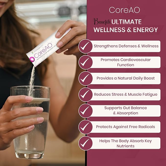 CoreAO Super Antioxidant Immune Support Drink Mix Plus Gift – Ultra Antioxidant Blend with Mangosteen, Grape Seed, Green Tea, Acai, Bilberry & L-Arginine – 30-60 Servings