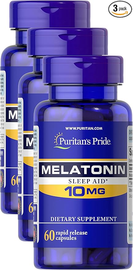 Puritan's Pride Super Strength Melatonin 10mg Rapid Release Capsules, 60-Count (Pack of 3)