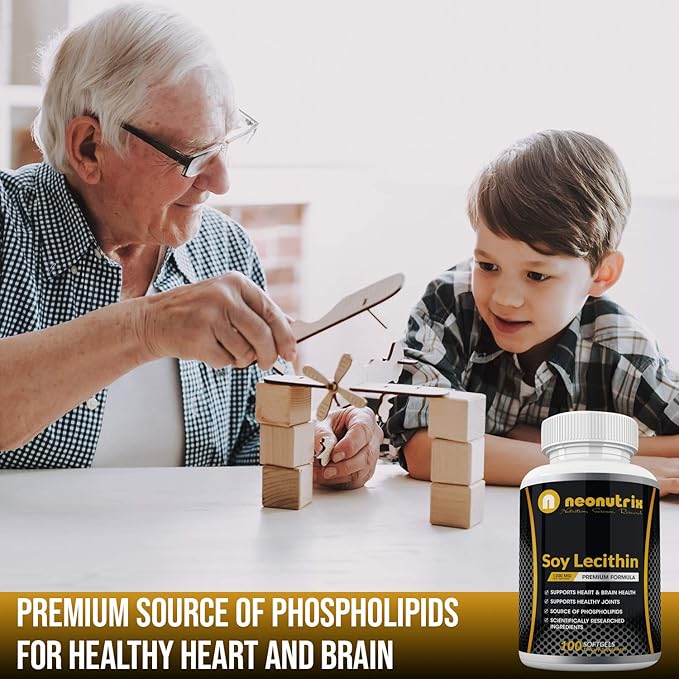 Soy Lecithin Capsules 1200mg (One a Day, 100 Softgels) Immune Support Supplement Rich in Phospholipids Supports Metabolism, Brain & Heart Health & Cell Functions Made in The USA Non-GMO by Neonutrix