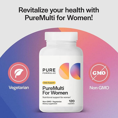 PureFormulas PureMulti for Women - Comprehensive Multivitamin for Women with Essential Nutrients and Herbal Support Womens Daily Multivitamins for Nutritional Support Non-GMO - 120 Capsules