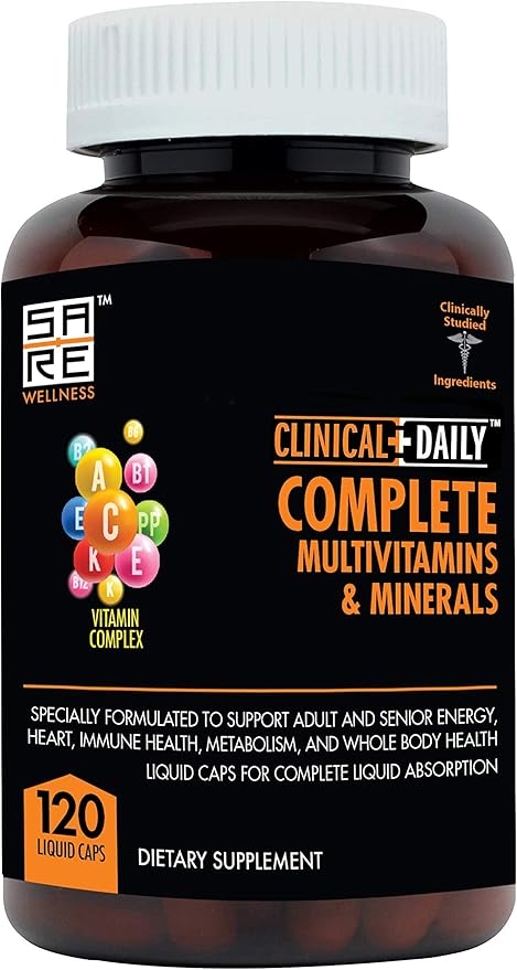 Clinical Daily Complete Whole Food Multivitamin Supplement for Women & Men - Complete Liquid Vitamin Absorption! 42 Superfood Fruits Vegetables - Young Adult to Senior - 120 Liquid Capsules
