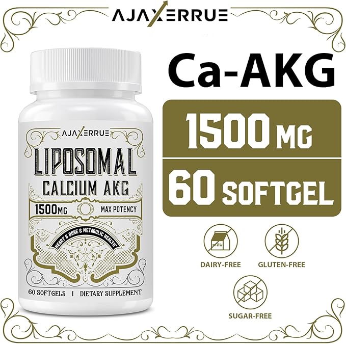 Liposomal Calcium AKG Supplement 1500 MG (Alpha-Ketoglutaric Acid), High Absorption, More Effective Than AAKG, Ca AKG for Longevity, Age Defense, Cellular Energy, Metabolic Function, 180 Softgels