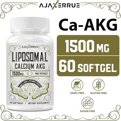 Liposomal Calcium AKG Supplement 1500 MG (Alpha-Ketoglutaric Acid), High Absorption, More Effective Than AAKG, Ca AKG for Longevity, Age Defense, Cellular Energy, Metabolic Function, 120 Softgels