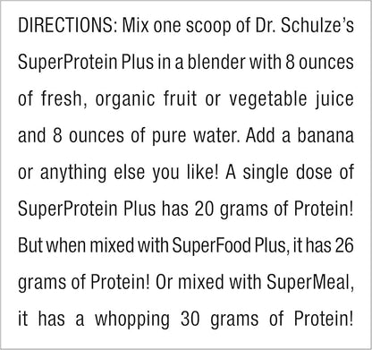Dr. Schulze's | SuperProtein Plus | 100% Plant Protein Concentrate | Organic Powder Mix | Vitamin B-12 & Spirulina | Dietary Supplement | Build Strong Muscle | Enhance Workout Recovery | 19 Oz.