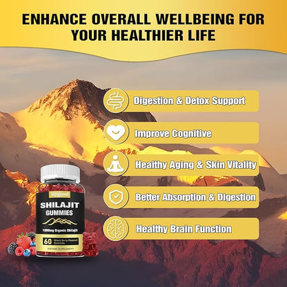 2 Packs Shilajit Gummies with 85+ Trace Minerals Supplement, Shilajit for Men & Women - 120 Mixed Berry Flavored Gummies