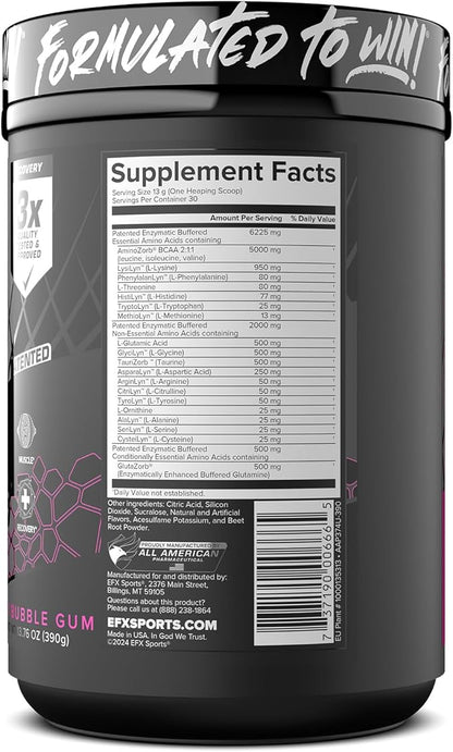 EFX Sports Aminozorb Elite 21 | PH-Correct, Full Spectrum Aminos + Glutamine | Essential & Non Essential Aminos | Zero Sugars | 30 Servings (Pink Bubblegum)