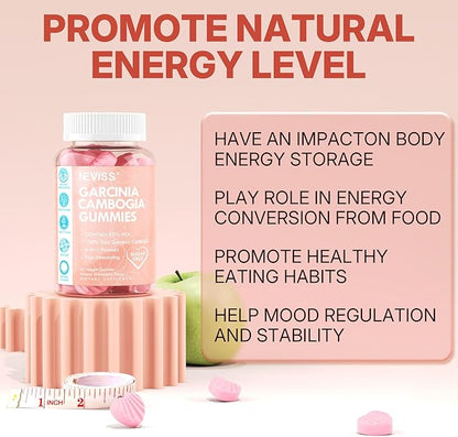 Sugar Free Garcinia Cambogia Gummies 1000mg 95% HCA Pure Extract with L-Carnitine, Raspberry Ketone, Chromium, Green Coffee Bean for Metabolism, 100% Organic Extract, Vegan, Strawberry Flavor 60 Cts