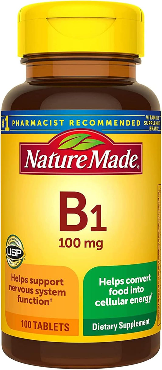 Nature Made Vitamin B1 100 mg, Dietary Supplement for Energy Metabolism Support, 100 Tabletss, 100 Day Supply.