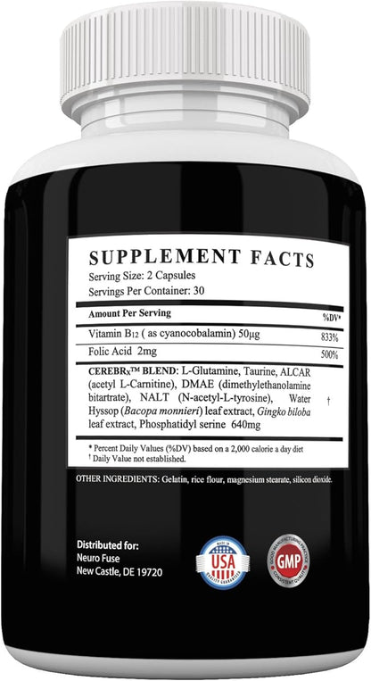 Powerful Focus & Memory Nootropic Pill - Formula Helps Support Memory, Cognitive Function, Focus & Clarity –Reduce Brain Fog & Fatigue