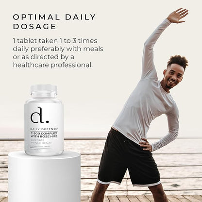 Vitamin C 500 mg with Rose HIPS Immune Support Supplement for Antioxidant Protection, Energy Boost, & Overall Wellness 100 Vitamin C Tablets for Men & Women