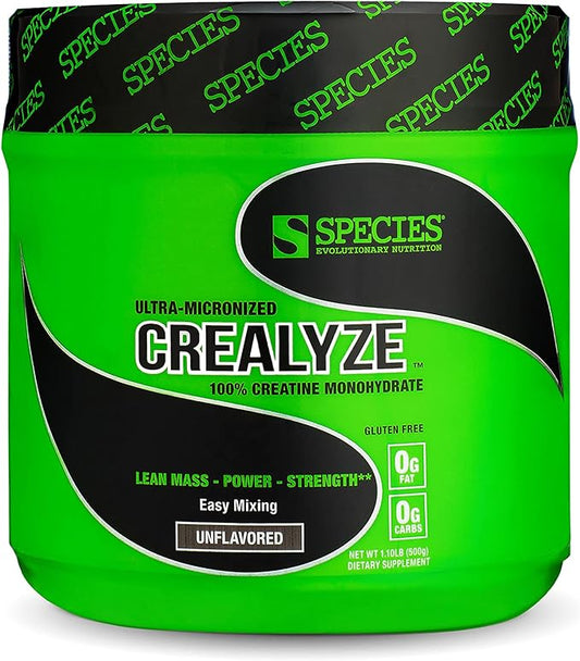 Species Nutrition Crealyze Creatine Powder, 100% Creatine Monohydrate with Solubility to Support Lean Mass, Endurance and Strength, Post Workout Recovery Drink, Gluten-Free (Unflavored, 17.6 Oz)