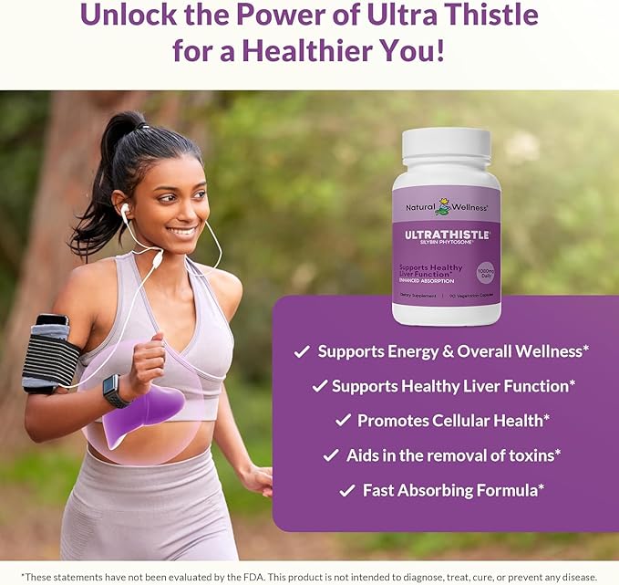 Natural Wellness UltraThistle® Advanced Milk Thistle Liver Support - 1080mg Silybin Phytosome Patented Formula (No Soy) - Herbal Liver Cleanse & Detox Supplement, 30-Day Supply Care
