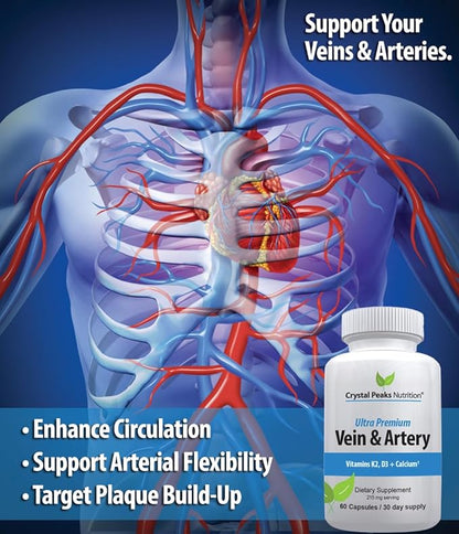 Vein & Artery Supplement - Blood Flow Supplement with Calcium - Blood Circulation Support for Men, Women - Circulation and Vein Support - 60 ct