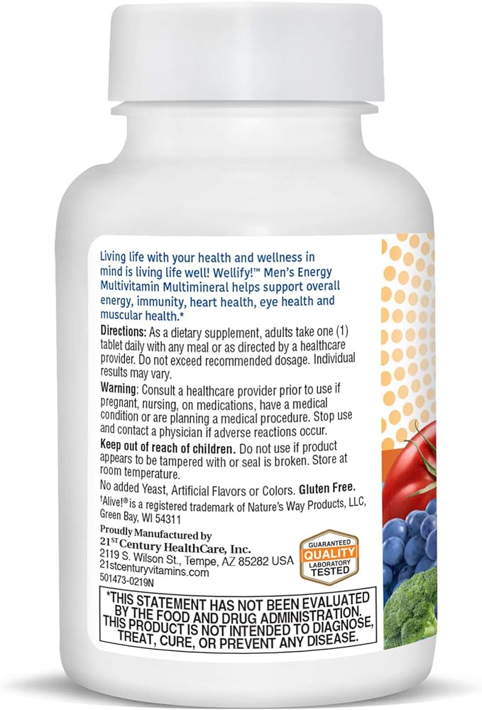 21st Century Wellify Men's Energy Multivitamins with Minerals, 65 Count (Pack of 2)