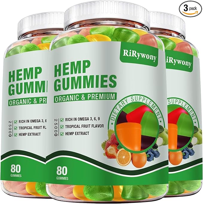 Hemp Gummies (3 Packs), High Potency Edible Gummies Extra Strength Sleep, Pain, Anxiety Organic Hemp Oil Extract Vegan Bear Gummy - 240 Counts Candy