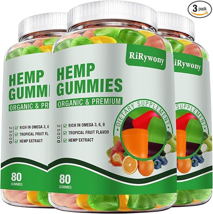 Hemp Gummies (3 Packs), High Potency Edible Gummies Extra Strength Sleep, Pain, Anxiety Organic Hemp Oil Extract Vegan Bear Gummy - 240 Counts Candy