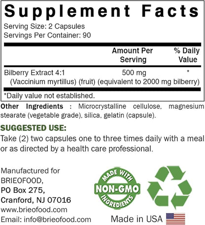 Brieofood Bilberry Extract 2000 mg per Serving 180 Capsules