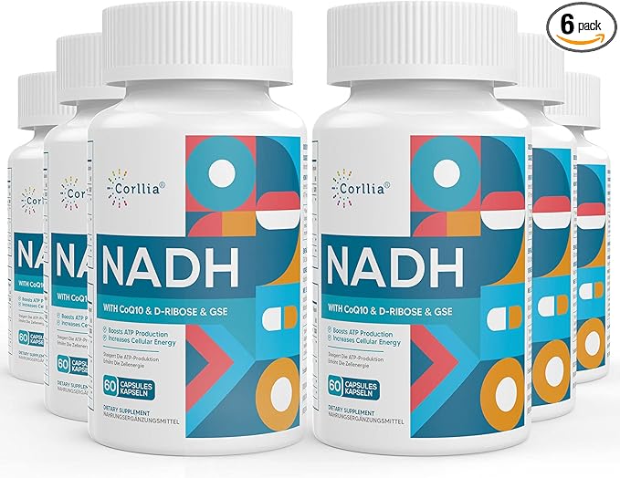 Corlia NADH 50mg + CoQ10 200mg + D-Ribose 150mg Supplement, Enhance NAD+ Supplement for Energy, Fatigue, Reduced Nicotinamide Adenine Dinucleotide, 360 Veggie Capsules