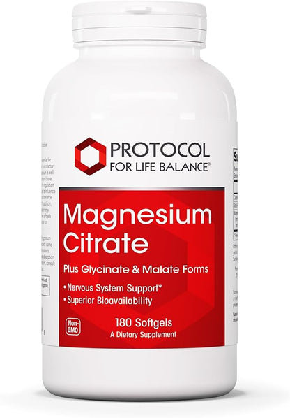 PROTOCOL FOR LIFE BALANCE Magnesium Citrate Plus Glycinate & Malate - Support Heart Health & Bone Formation - Bioavailable Dietary Supplement - Halal - 180 Softgels