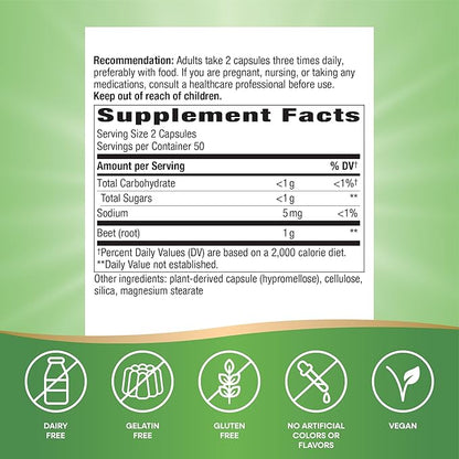 Nature's Way Beet Root, Supports Antioxidant Pathways*, Helps Neutralize Free Radicals*, 1,000 mg per 2-Capsule Serving, Vegan, 100 Capsules (Packaging May Vary)