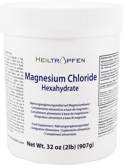 2 Pounds Magnesium Chloride Hexahydrate | Pharmaceutical Grade Ingredients | Crystal Powder | Pure Ph. EUR., BP, USP, 100% | Heiltropfen®