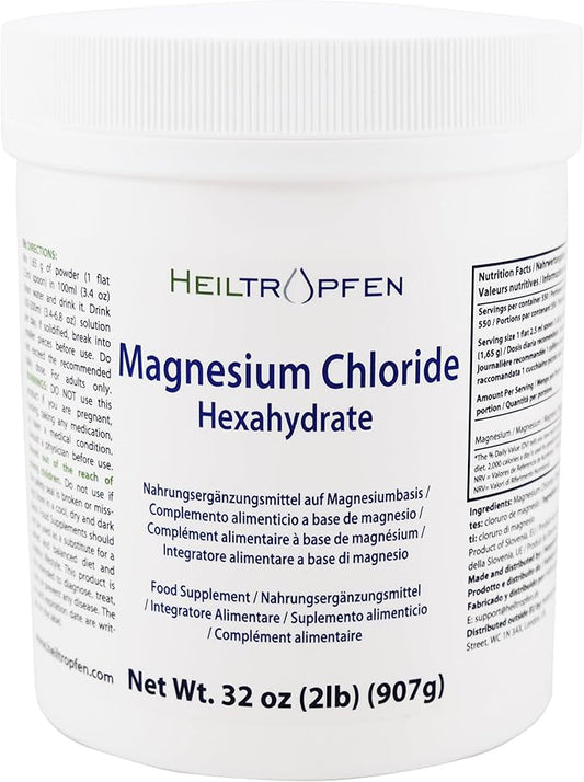 2 Pounds Magnesium Chloride Hexahydrate | Pharmaceutical Grade Ingredients | Crystal Powder | Pure Ph. EUR., BP, USP, 100% | Heiltropfen®