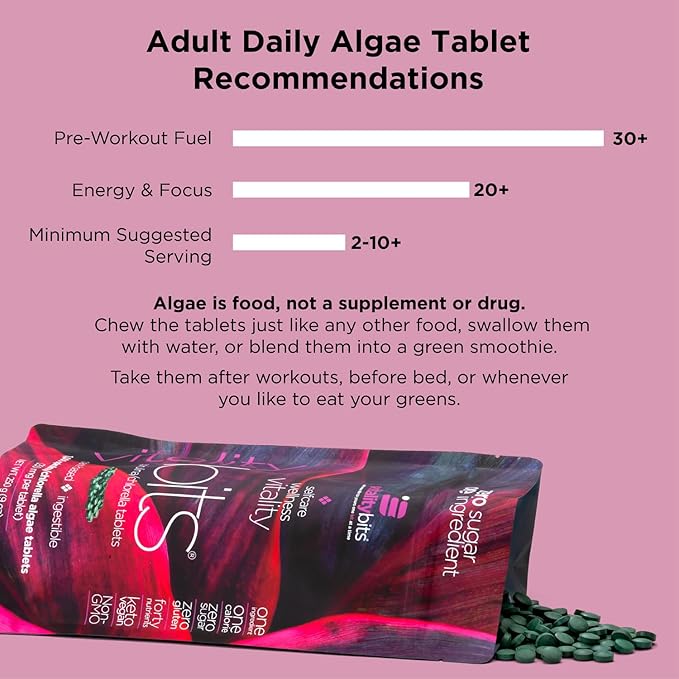 VITALITYbits - Organic Blended Spirulina & Chlorella Tablets - Algae Superfood - Energy, Self Care, Beauty - Replace Greens, Supplements, Protein, Snacks - Vegan, Keto, Gluten Free - 1000 Tablets Can