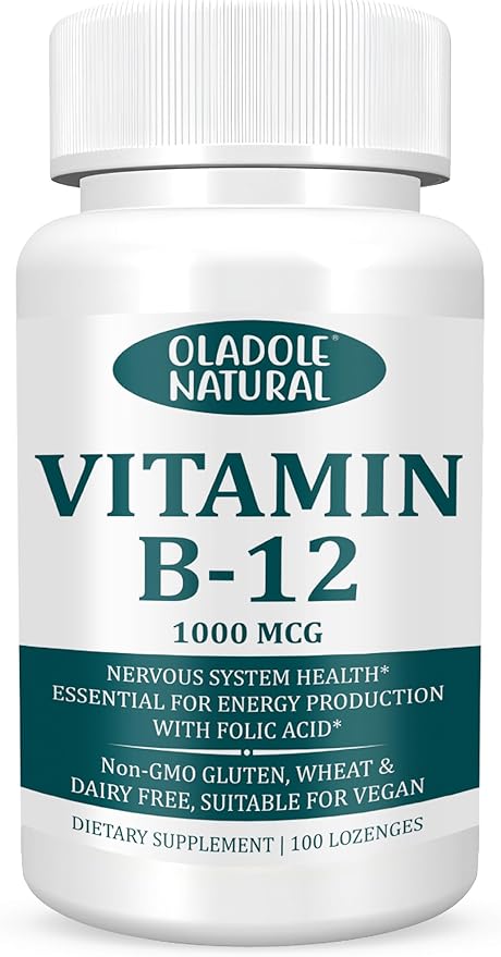 Vitamin B-12 (1000mcg) - 100 Lozenges Black Cherry Flavour | Formulated with Folic Acid | Energy Boost, Red Blood Cell Formation, Nervous System Support & Immune Health | Non-GMO