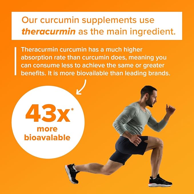 Theracurmin Turmeric Curcumin Supplement, 60 Count, High Absorption Turmeric & Curcumin -Joint Support Supplement - 42.6X More Bioavailablity