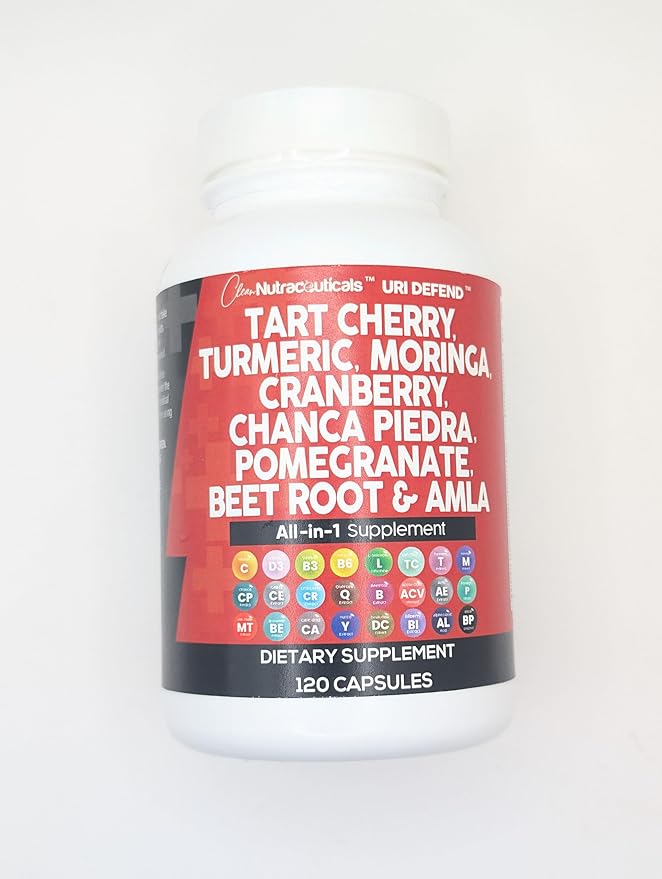 Clean Nutraceuticals Tart Cherry Extract Capsules with Turmeric Moringa Cranberry Chanca Piedra Celery Quercetin ACV Pomegranate L Selenomethionine - 5pack