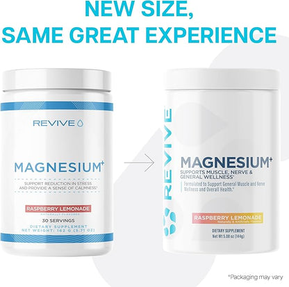 Revive MD Magnesium Powder Supplement - Magnesium Carbonate & Taurate Powder Drink Supports Healthy Bones, Muscles, & Nerves - Vegan-Friendly, Gluten-Free & Soy-Free - 30 Servings, Raspberry Lemonade