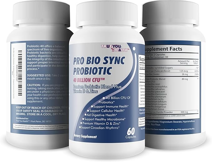 Pro Bio Sync Probiotic 40 Billion CFU - Premium Probiotic Supplement with Immune Support - Help Improve Gut Microbiome - Multiple Health Benefits - Support Digestion, Cellular Health, Circadian Rhythm