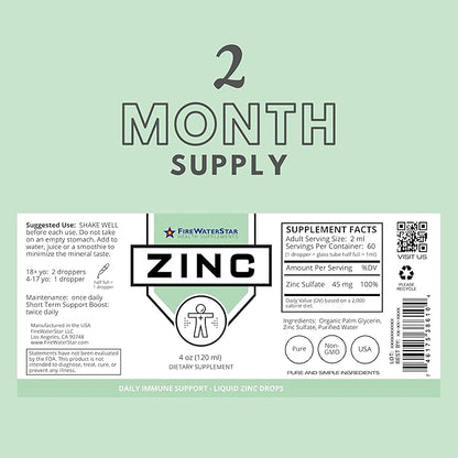 FWS Zinc Supplements - Liquid Zinc Drops for Men, Women, Kids - Organic, Non-GMO, Vegan - Supports Immune Health, Skin, and Overall Wellness - 4 oz