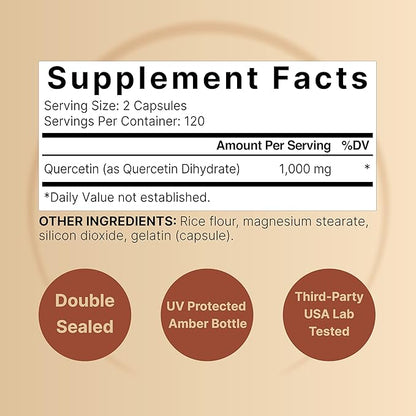 NatureBell Quercetin 1000mg Per Serving | 240 Capsules, Ultra Strength Quercetin Supplement | Bioflavonoids for Healthy Immune Support, Third Party Tested, Non-GMO & No Gluten